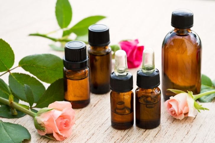 Essential oils for repelling insects in little bottles.