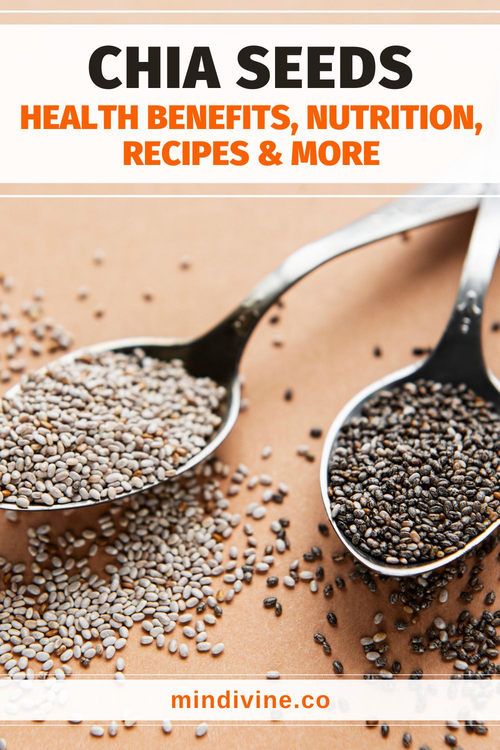 Chia seeds in spoons on a brown background