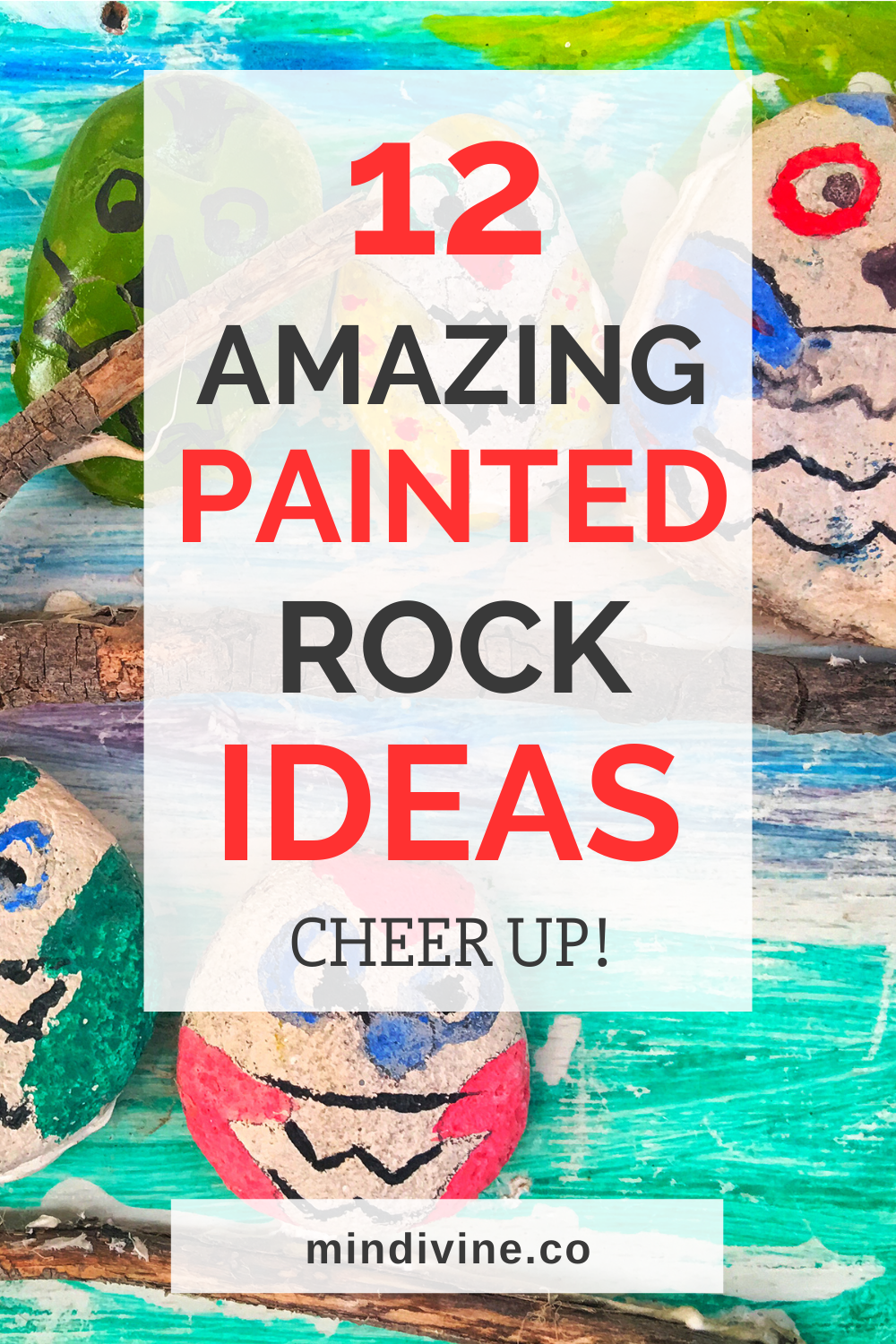 Hand-painted rocks with drawings of different colors.