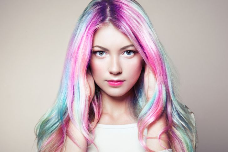 Blond, blue and pink hair.
