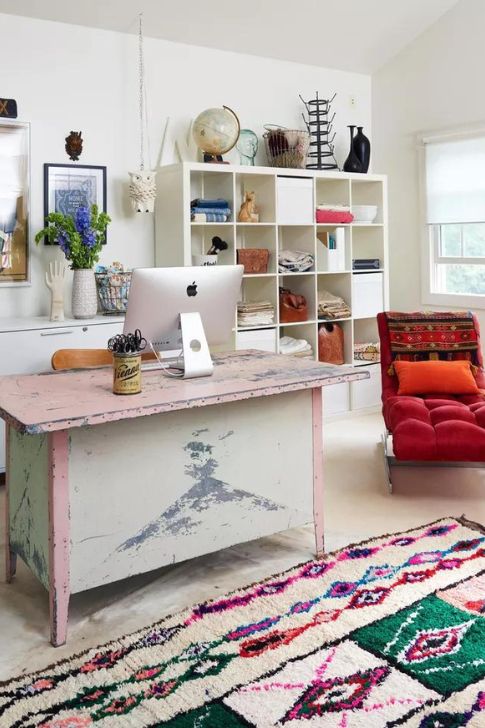 A Diverse and Boho Home Office.