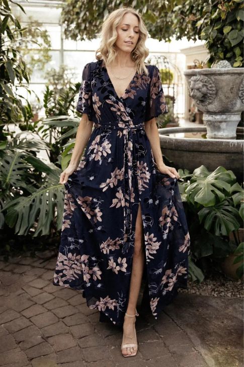 Floral Fall Formal Wedding Guest Dress with a Feminine Touch
