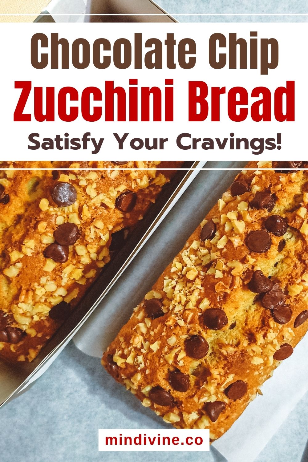 Chocolate chip zucchini breads inside baking pans.