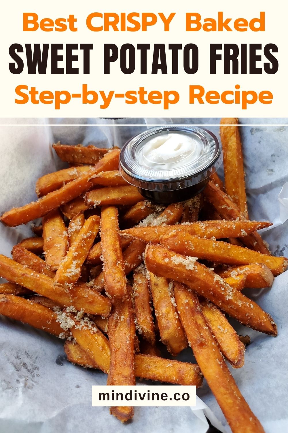Sweet potato fries with paper and dip.