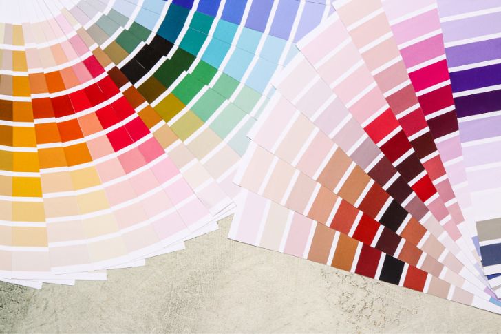 Interior color schemes: color palettes on light background.