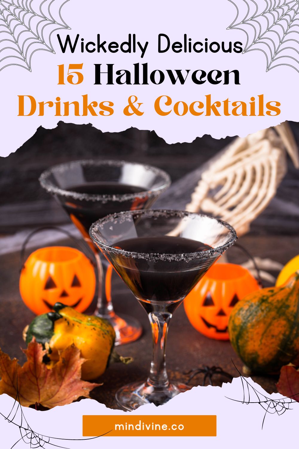 Halloween spooky drink for party, black martini cocktail.