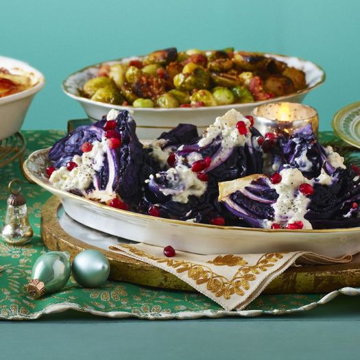 Roasted Cabbage with Blue Cheese Dressing.