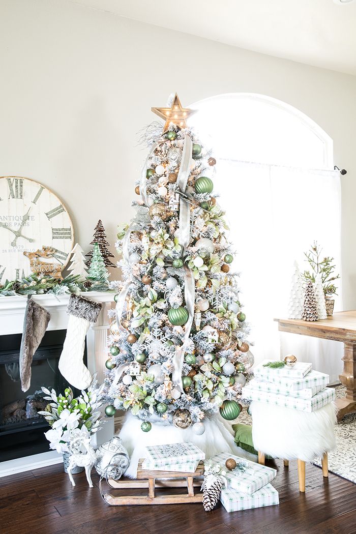 Green and White christmas tree.