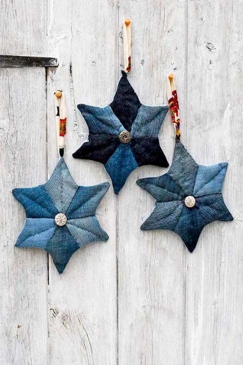 Recycled Denim Star Ornaments.