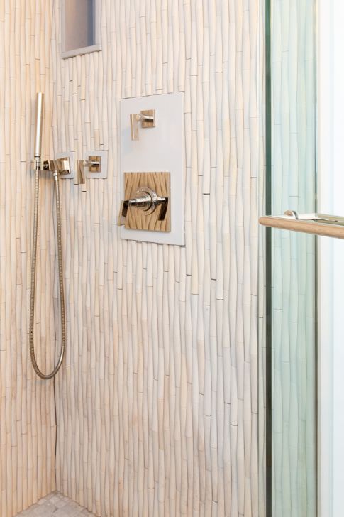Faux Bamboo Tile Walk-In Shower.