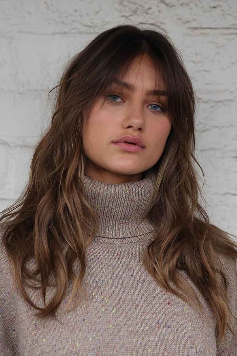 Wispy Curtain Bangs Paired with Middle-Parted Waves