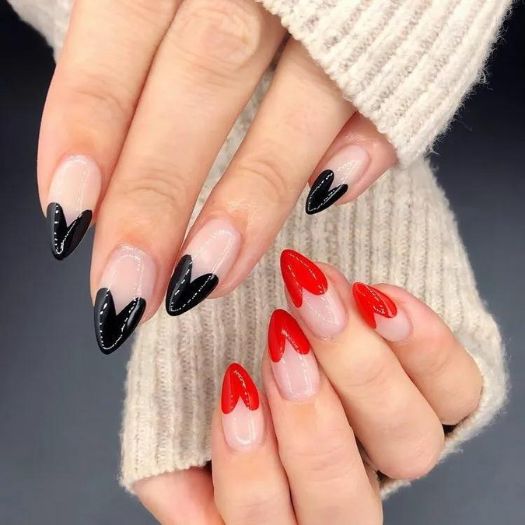 Dual-Shade Heart Tips: Valentine's Day nails