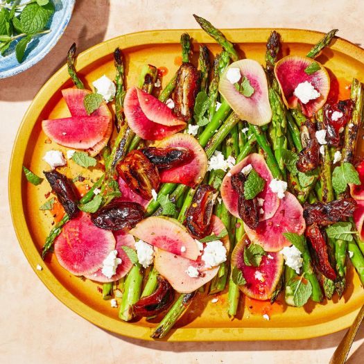 Charred Asparagus and Dates With Goat Cheese