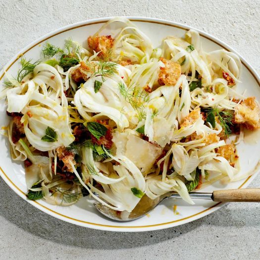 Shaved Fennel Salad with Croutons and Walnuts
