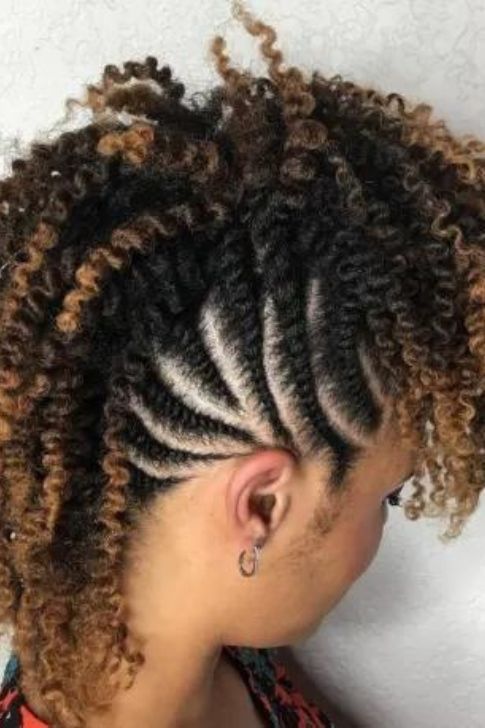 Curly Mohawk with Flat Twisted Sides