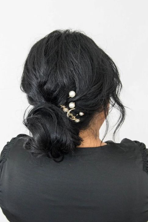 Messy Low Updo with Decorative Hair Pins