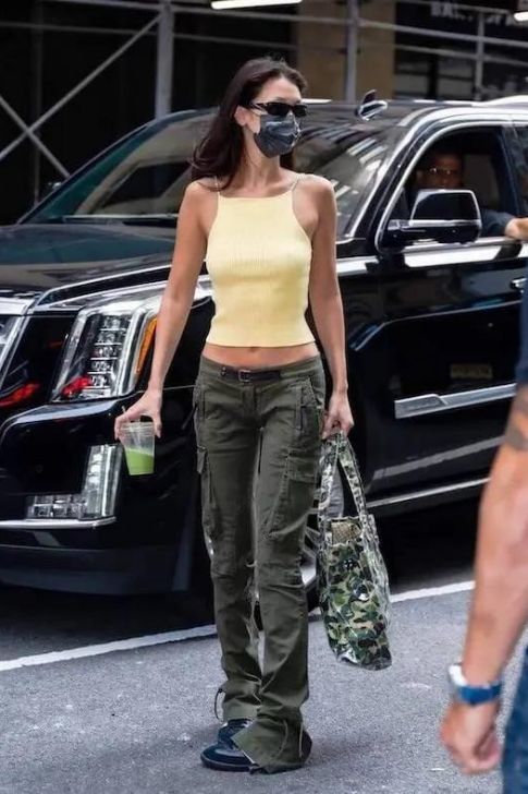 Green Cargo Pants with Yellow T-Shirt