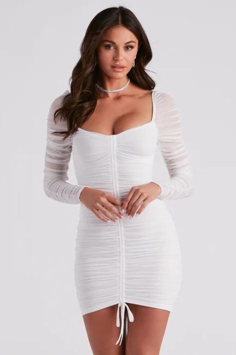 Dress with Long Sleeves and Ruched Detail