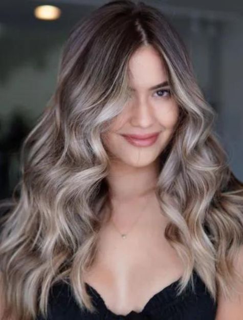 Brown Hair with Shiny Ash Blonde Highlights