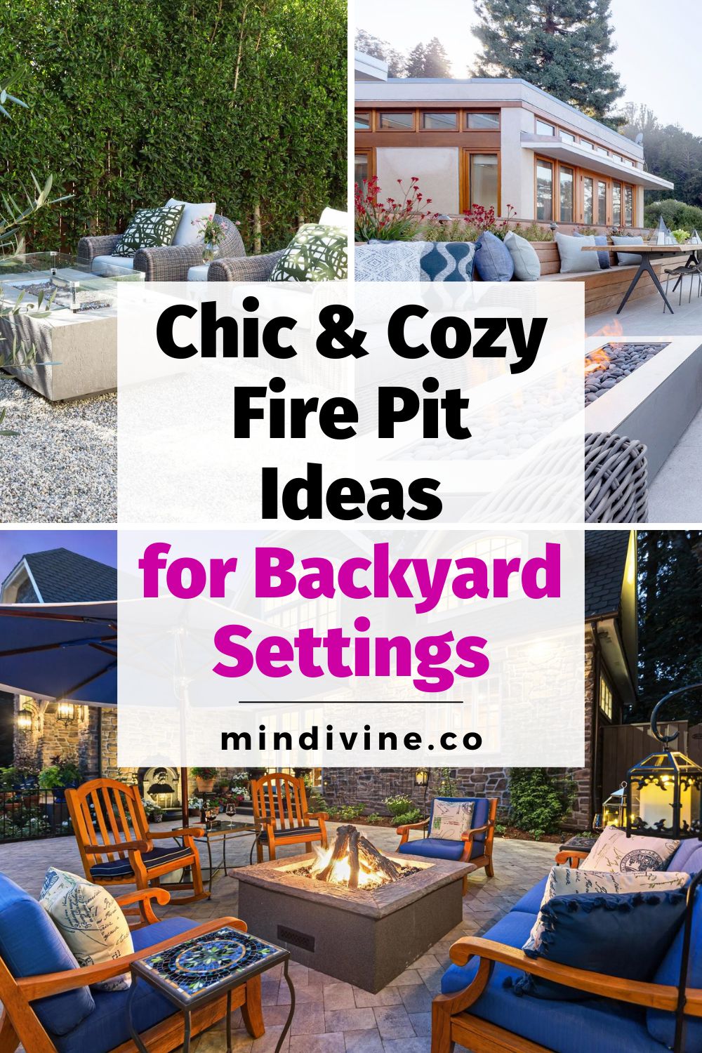 Pinterest pin with 3 elegant and cozy fire pit ideas.