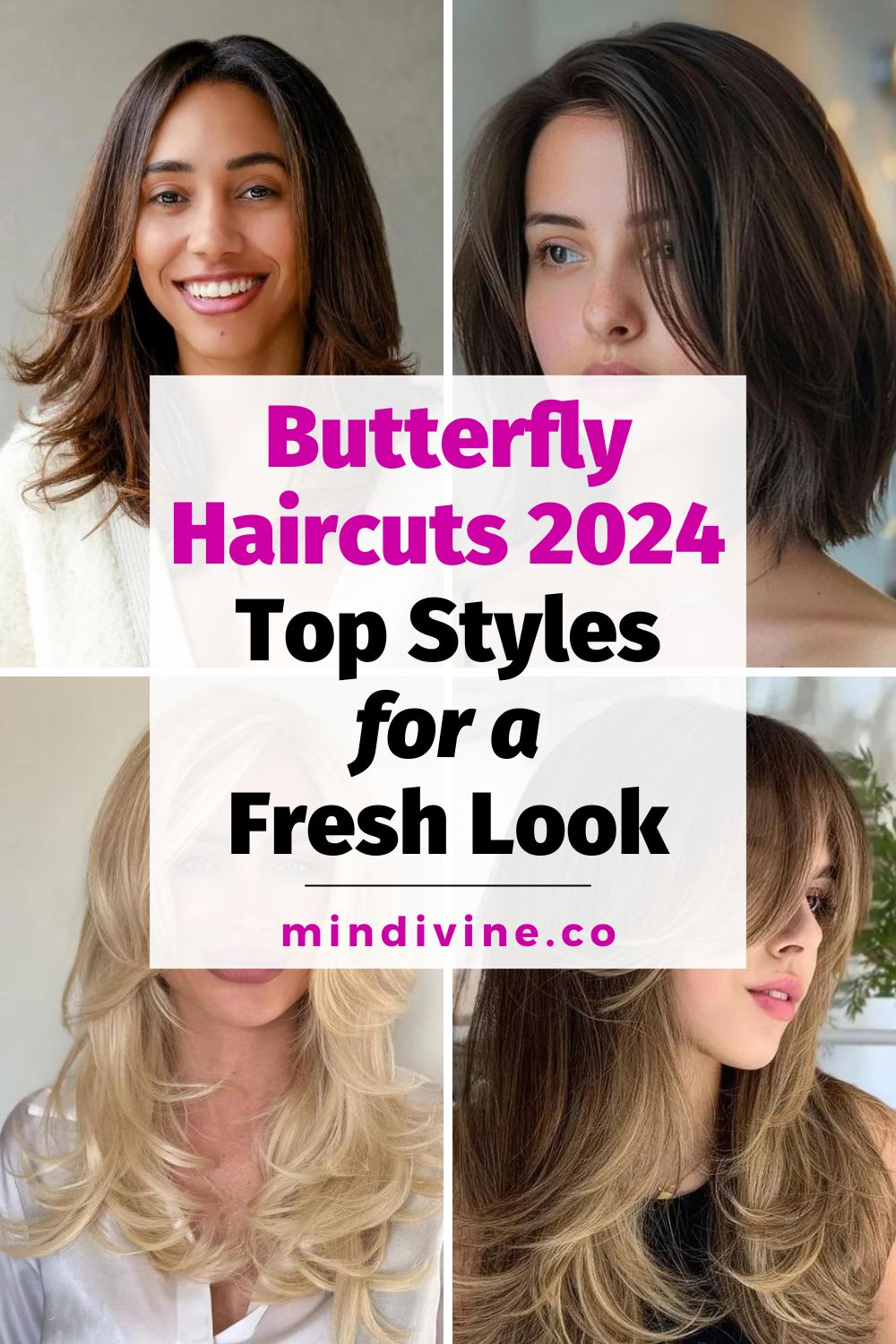 Pinterest pin with 4 butterfly haircuts for a trendy 2024 look.